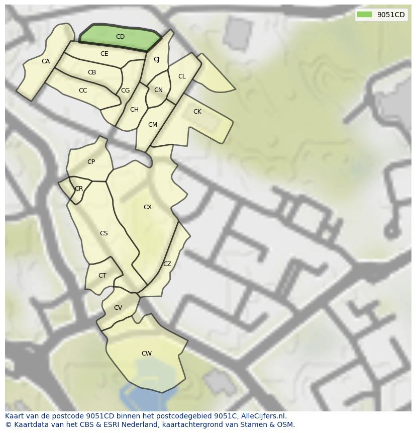 Afbeelding van het postcodegebied 9051 CD op de kaart.