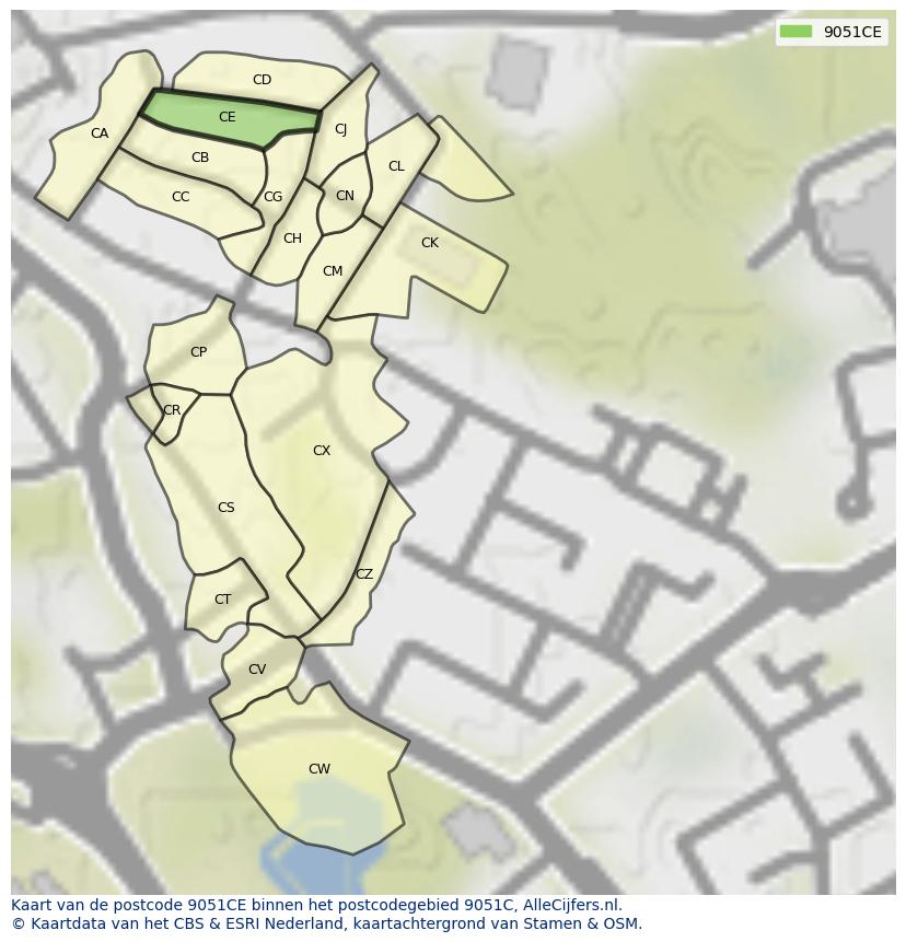 Afbeelding van het postcodegebied 9051 CE op de kaart.