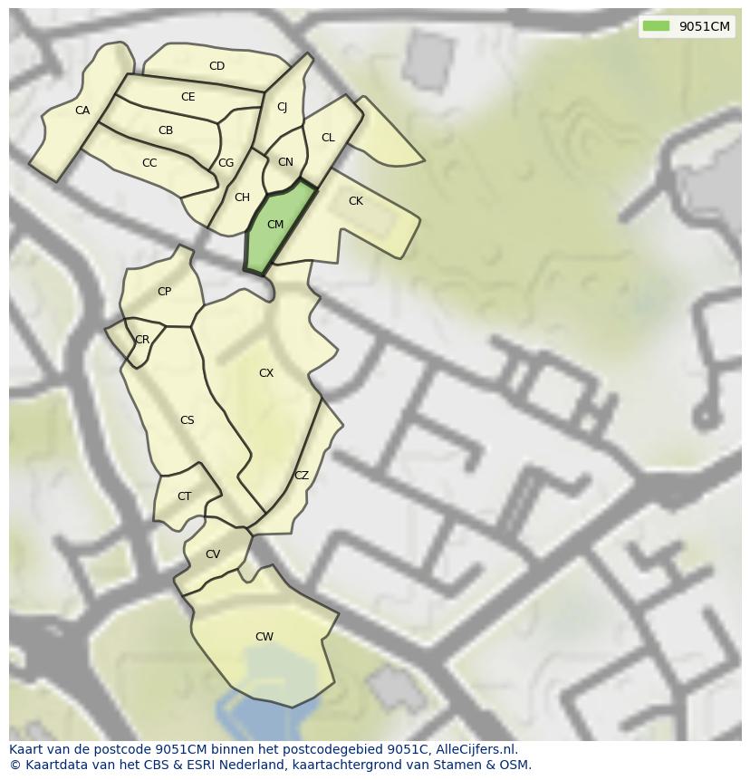 Afbeelding van het postcodegebied 9051 CM op de kaart.
