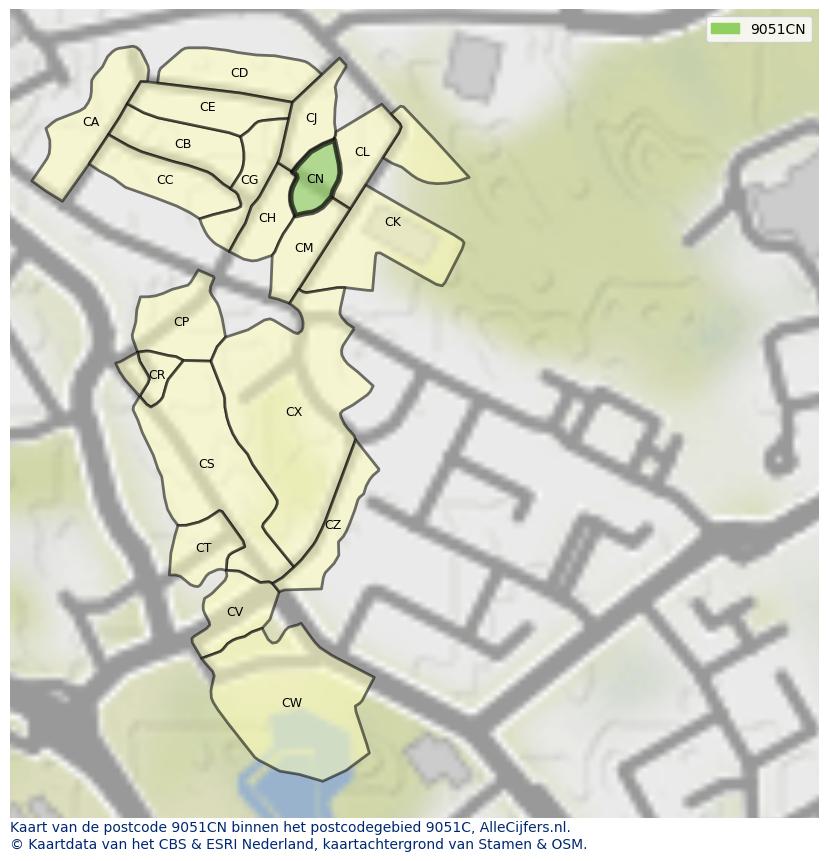 Afbeelding van het postcodegebied 9051 CN op de kaart.