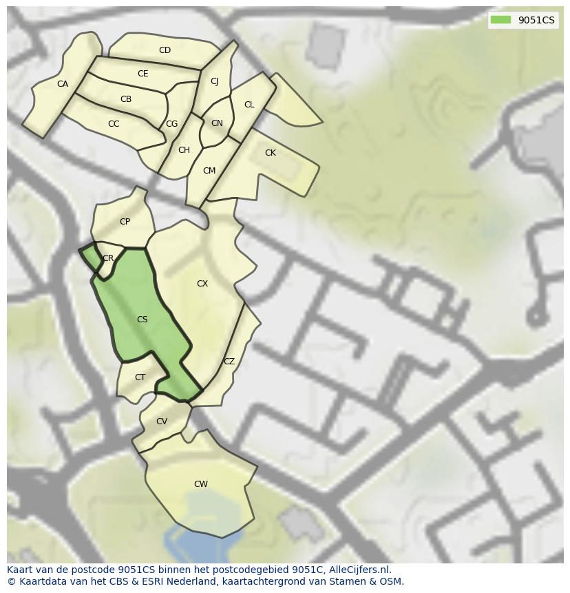 Afbeelding van het postcodegebied 9051 CS op de kaart.