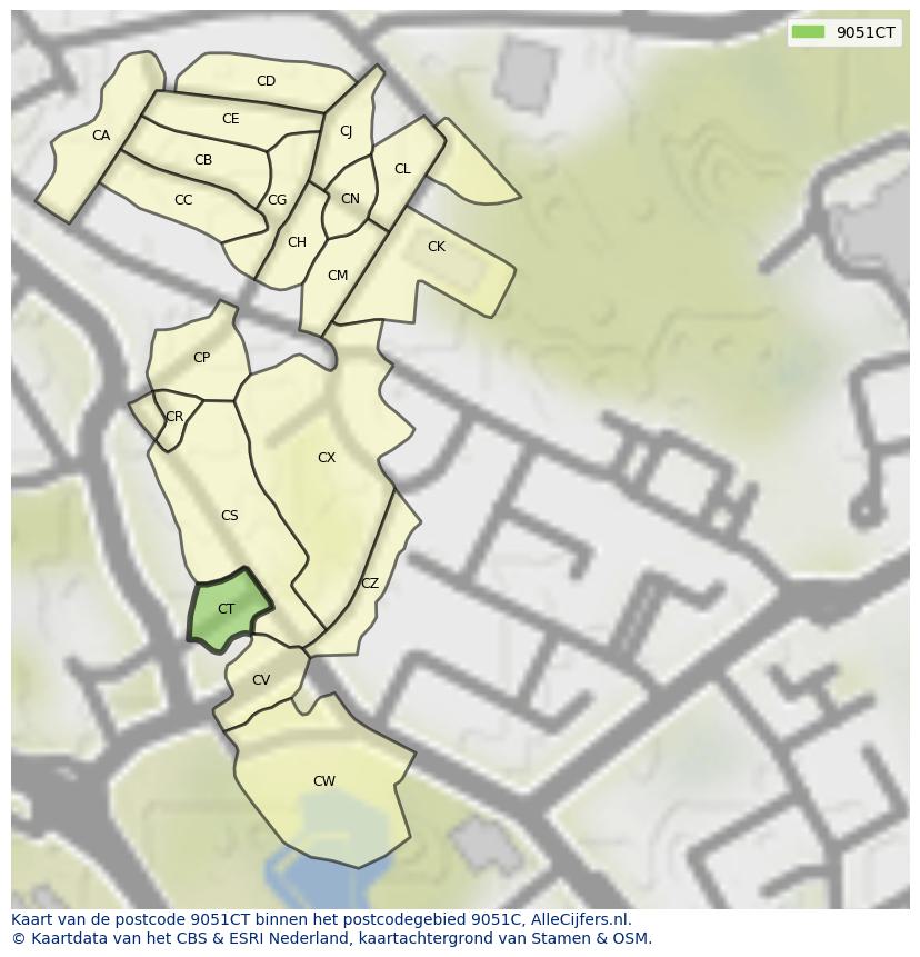 Afbeelding van het postcodegebied 9051 CT op de kaart.