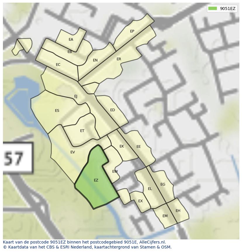 Afbeelding van het postcodegebied 9051 EZ op de kaart.