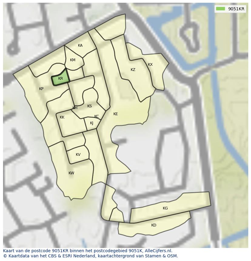 Afbeelding van het postcodegebied 9051 KR op de kaart.