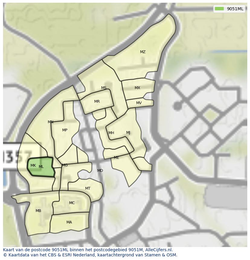 Afbeelding van het postcodegebied 9051 ML op de kaart.