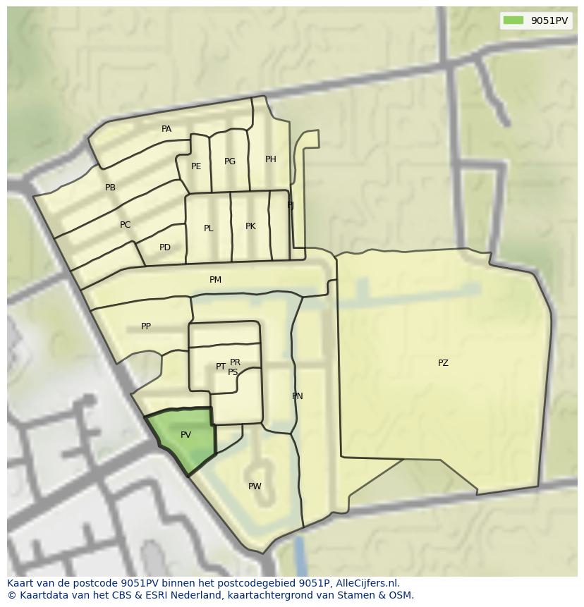 Afbeelding van het postcodegebied 9051 PV op de kaart.