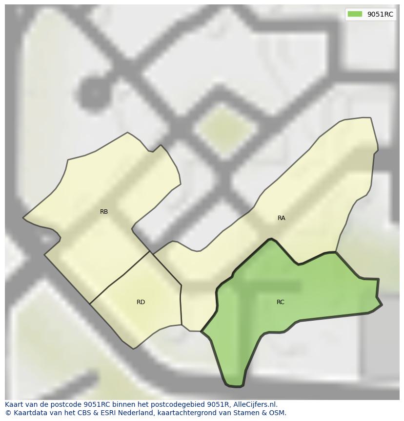 Afbeelding van het postcodegebied 9051 RC op de kaart.
