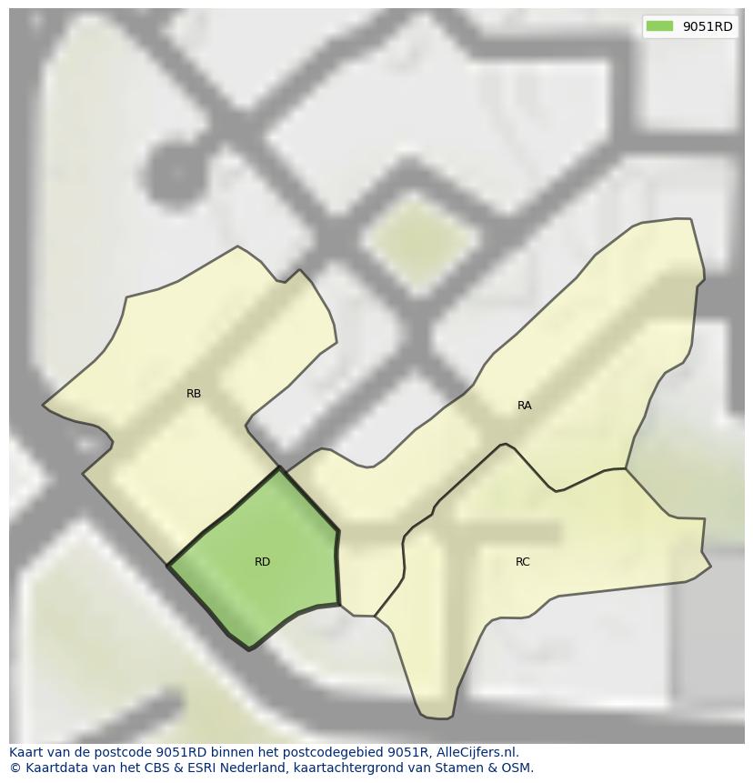 Afbeelding van het postcodegebied 9051 RD op de kaart.