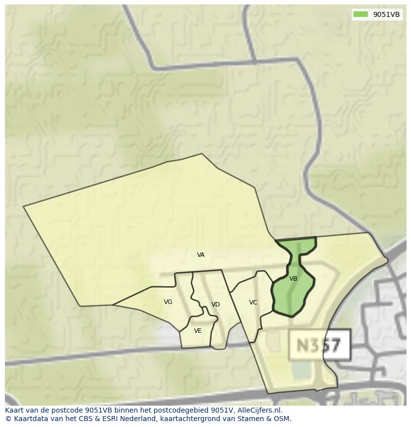 Afbeelding van het postcodegebied 9051 VB op de kaart.