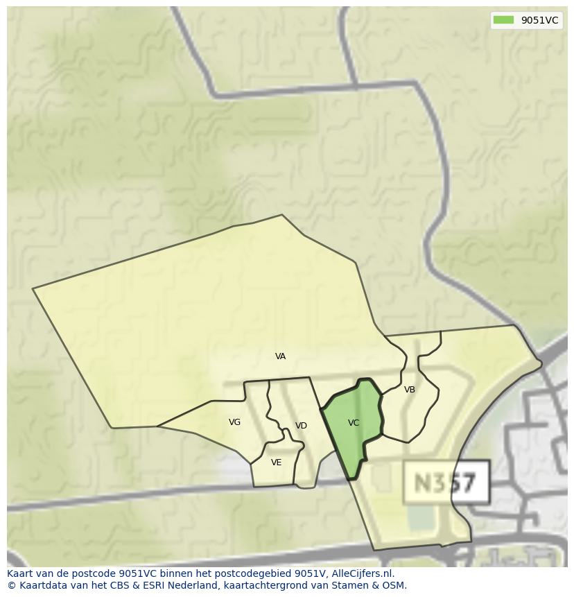 Afbeelding van het postcodegebied 9051 VC op de kaart.
