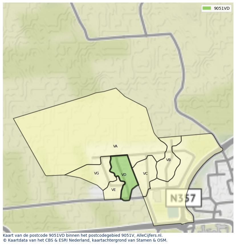 Afbeelding van het postcodegebied 9051 VD op de kaart.