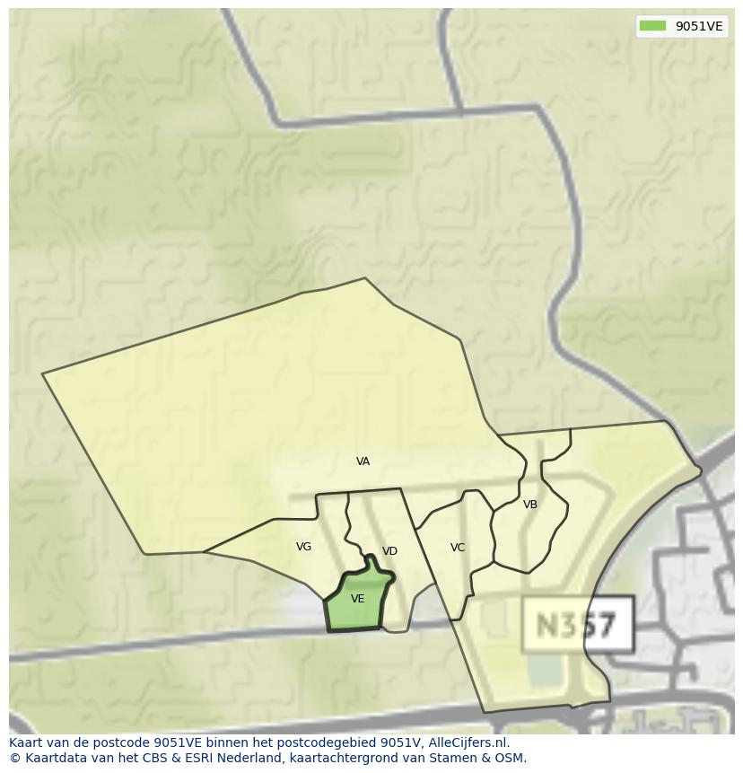Afbeelding van het postcodegebied 9051 VE op de kaart.