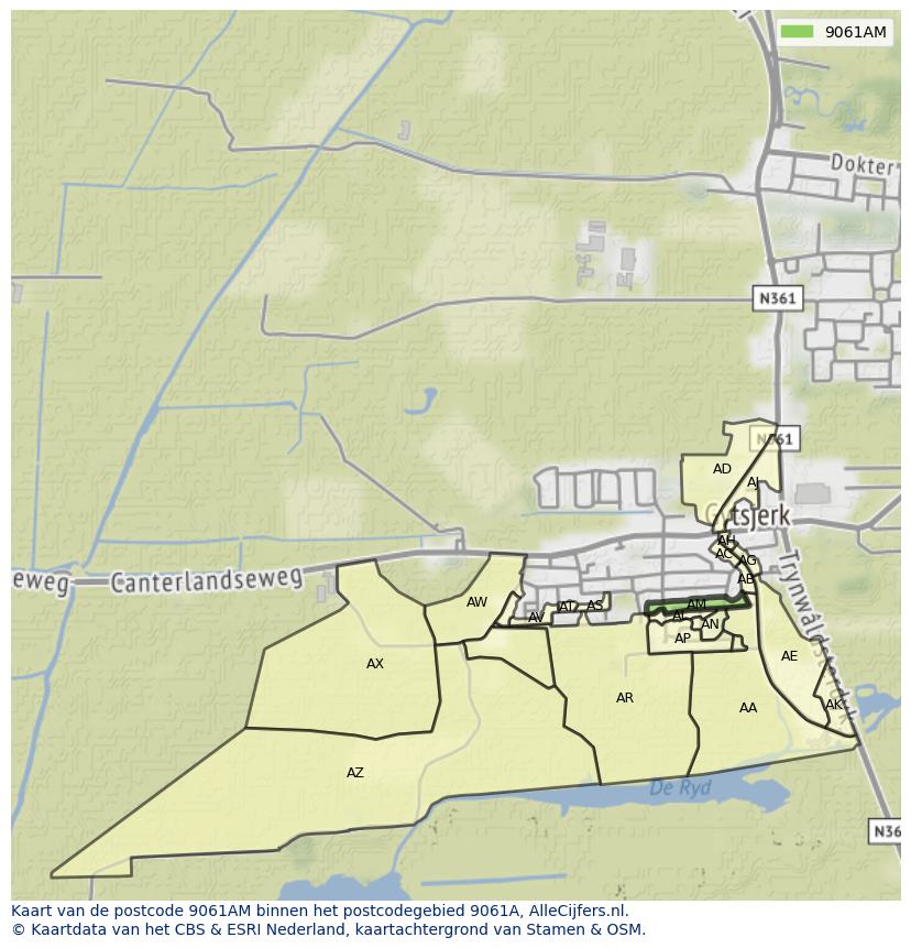 Afbeelding van het postcodegebied 9061 AM op de kaart.