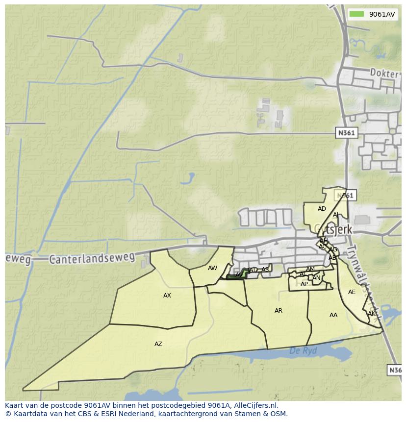 Afbeelding van het postcodegebied 9061 AV op de kaart.