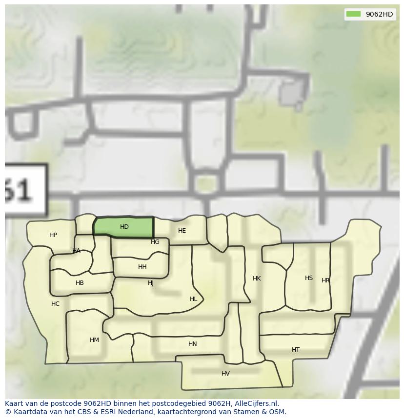 Afbeelding van het postcodegebied 9062 HD op de kaart.