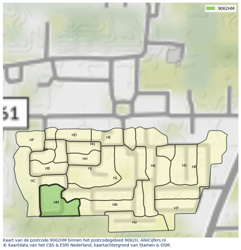 Afbeelding van het postcodegebied 9062 HM op de kaart.