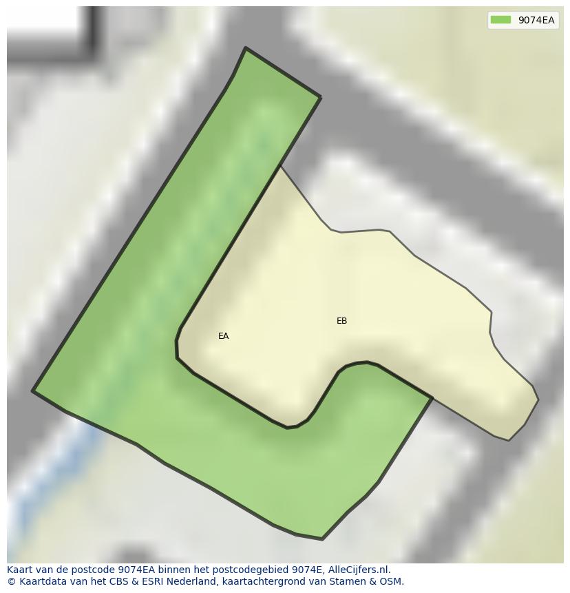 Afbeelding van het postcodegebied 9074 EA op de kaart.