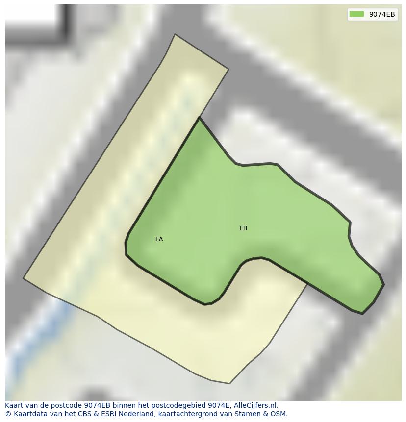 Afbeelding van het postcodegebied 9074 EB op de kaart.