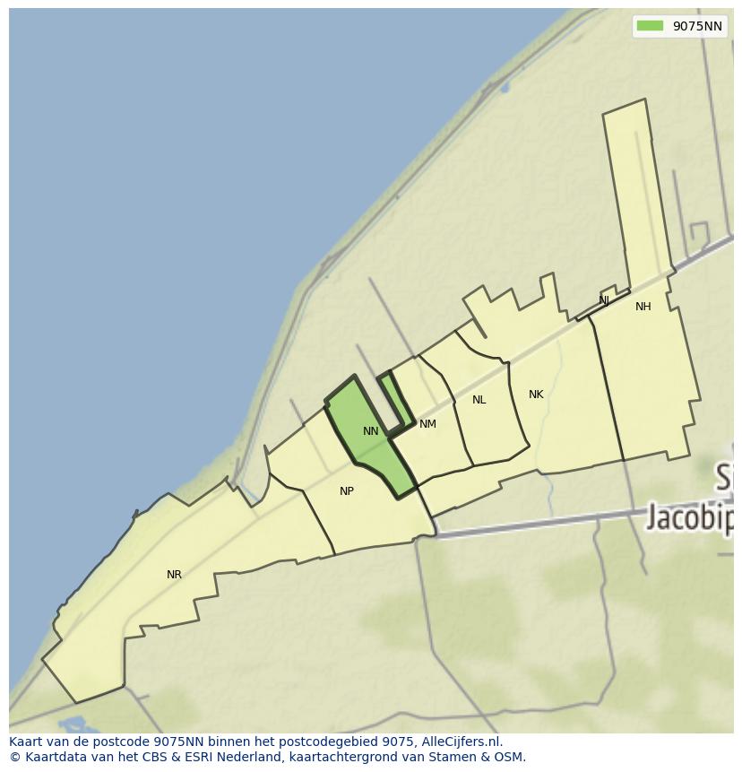 Afbeelding van het postcodegebied 9075 NN op de kaart.