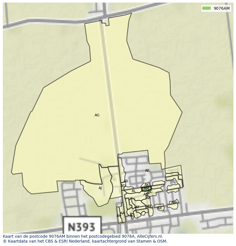 Afbeelding van het postcodegebied 9076 AM op de kaart.