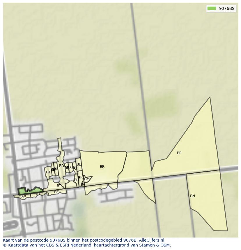 Afbeelding van het postcodegebied 9076 BS op de kaart.