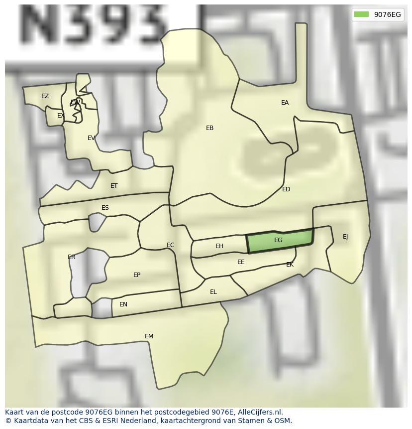 Afbeelding van het postcodegebied 9076 EG op de kaart.
