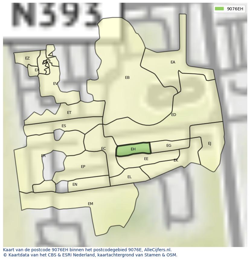 Afbeelding van het postcodegebied 9076 EH op de kaart.