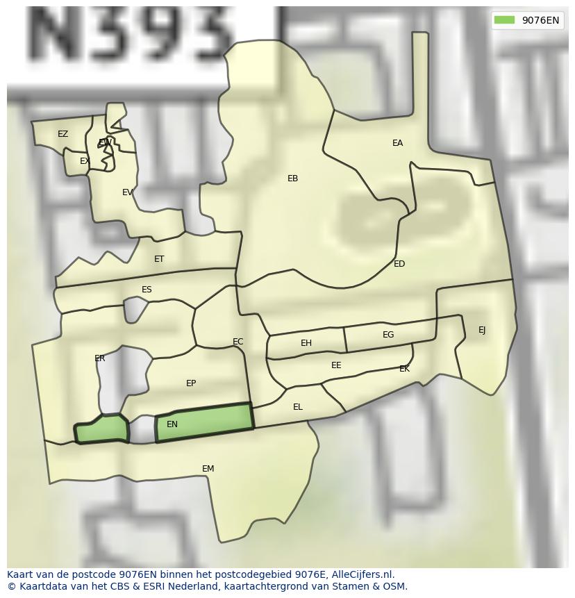 Afbeelding van het postcodegebied 9076 EN op de kaart.