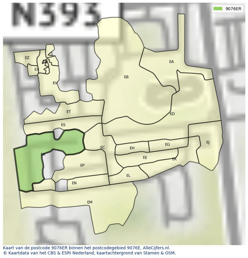 Afbeelding van het postcodegebied 9076 ER op de kaart.