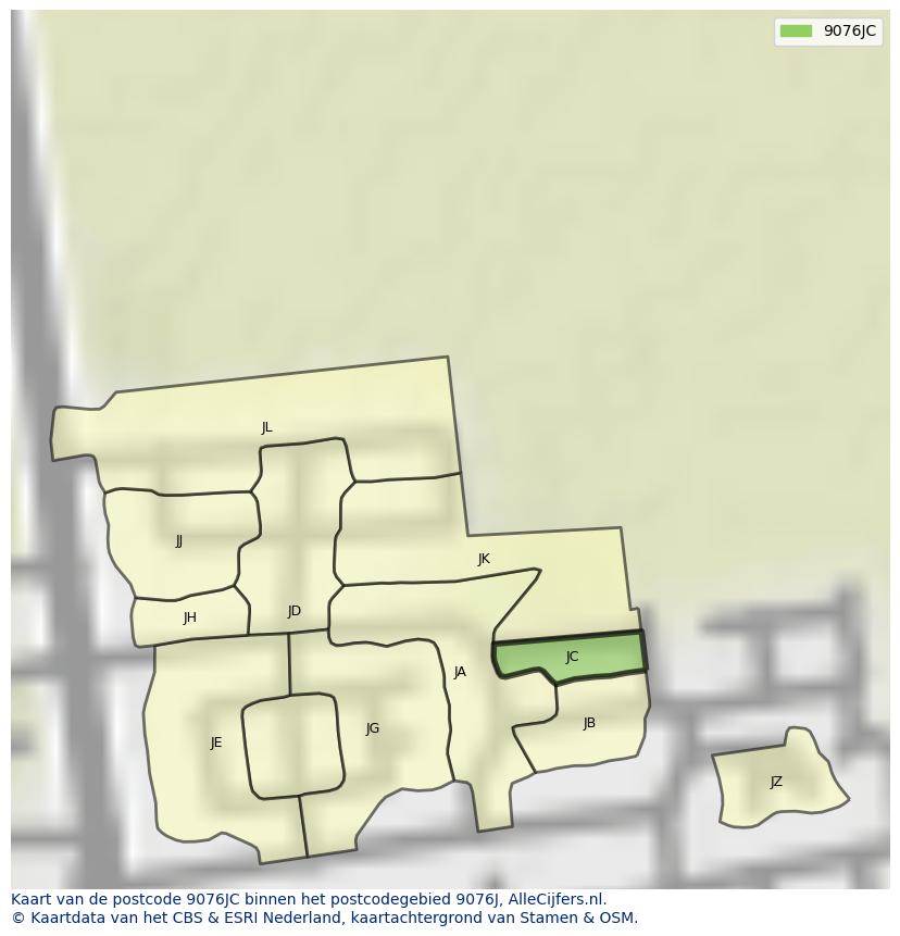 Afbeelding van het postcodegebied 9076 JC op de kaart.