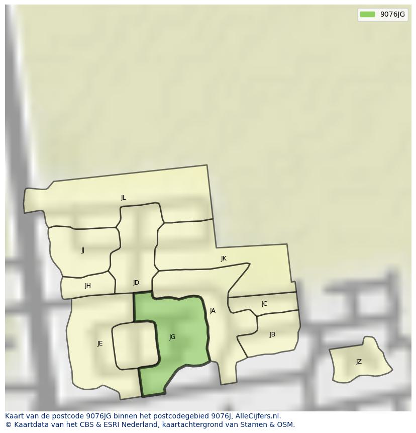 Afbeelding van het postcodegebied 9076 JG op de kaart.
