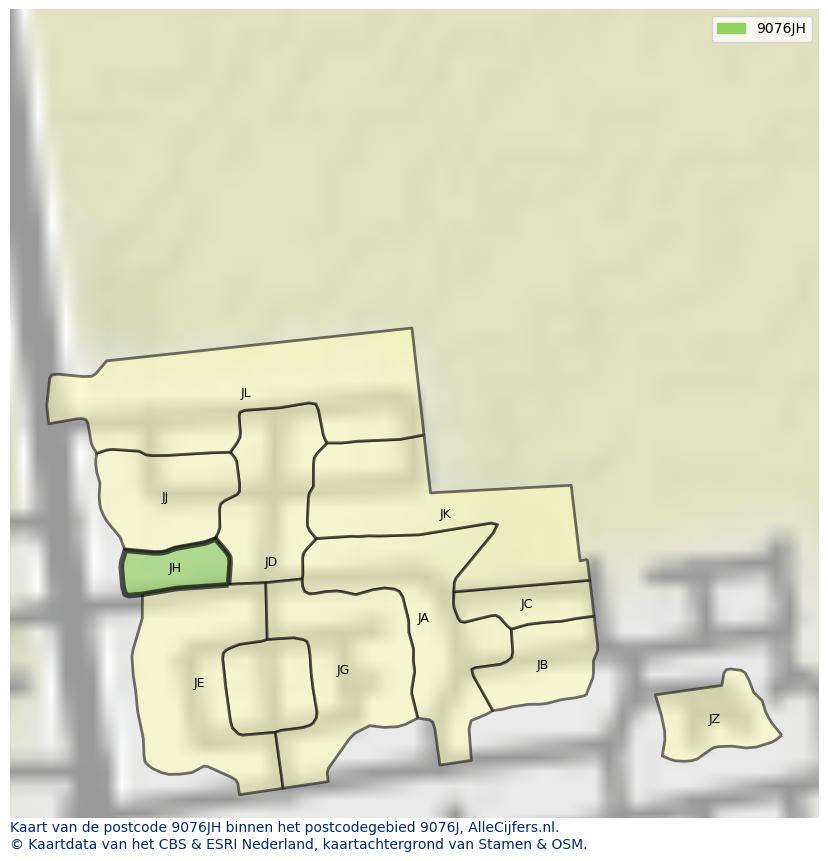 Afbeelding van het postcodegebied 9076 JH op de kaart.