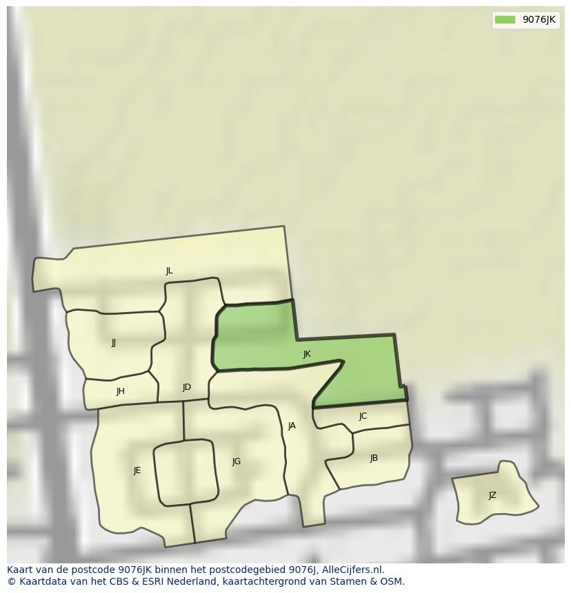 Afbeelding van het postcodegebied 9076 JK op de kaart.