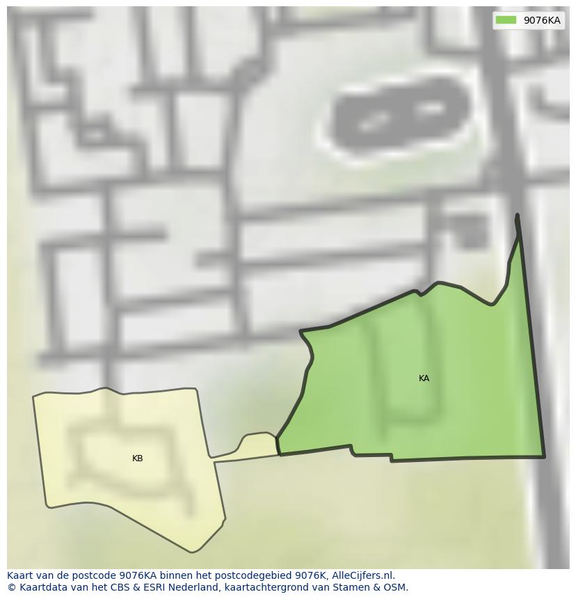 Afbeelding van het postcodegebied 9076 KA op de kaart.
