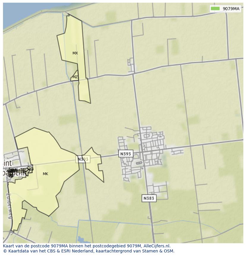 Afbeelding van het postcodegebied 9079 MA op de kaart.