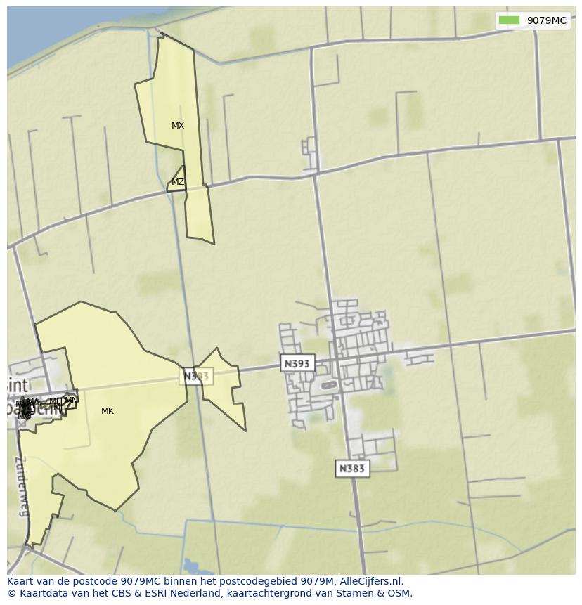 Afbeelding van het postcodegebied 9079 MC op de kaart.