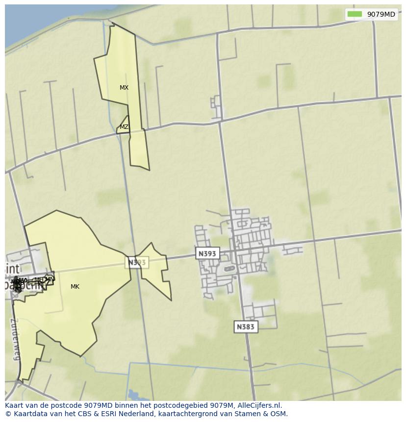 Afbeelding van het postcodegebied 9079 MD op de kaart.