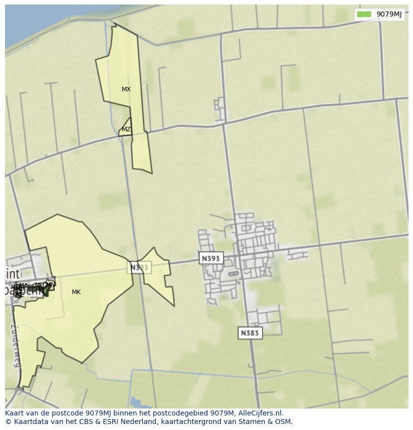 Afbeelding van het postcodegebied 9079 MJ op de kaart.