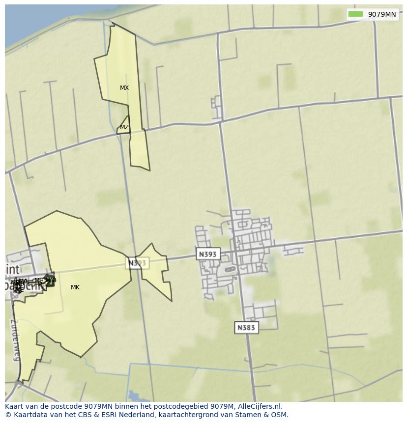 Afbeelding van het postcodegebied 9079 MN op de kaart.