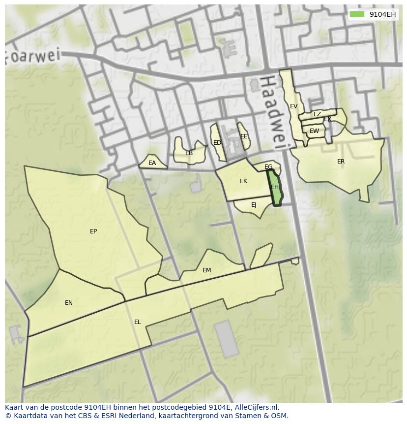 Afbeelding van het postcodegebied 9104 EH op de kaart.