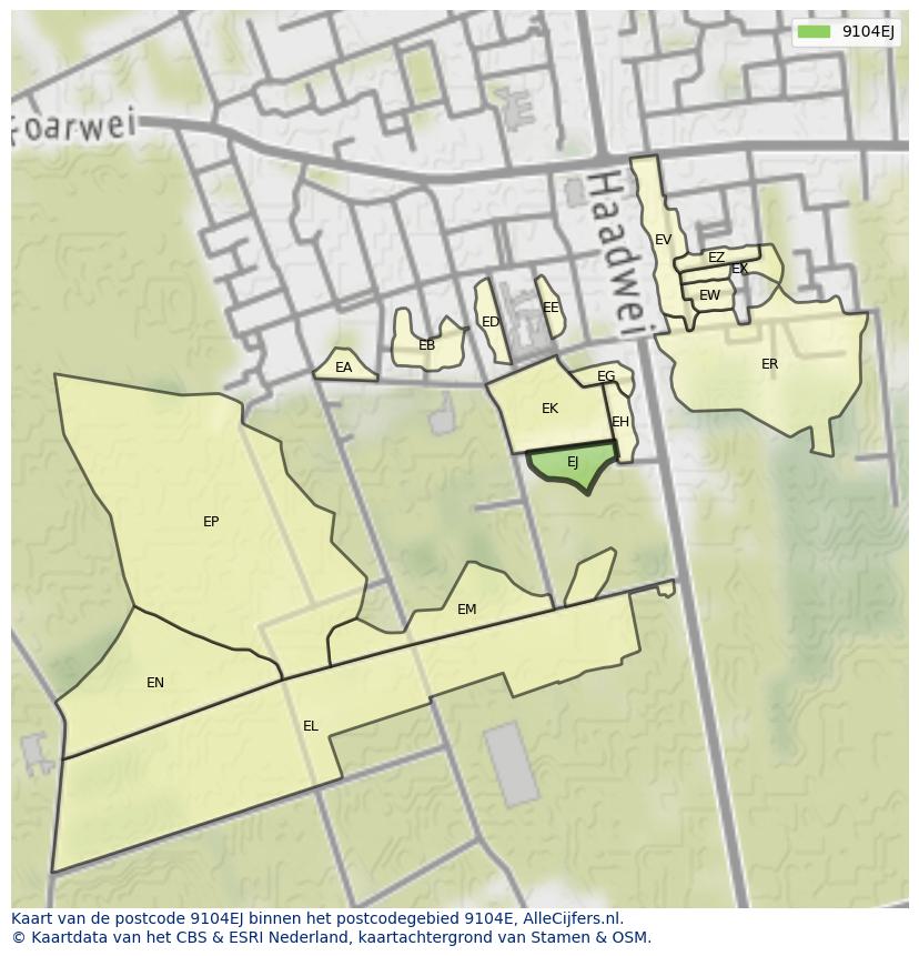 Afbeelding van het postcodegebied 9104 EJ op de kaart.