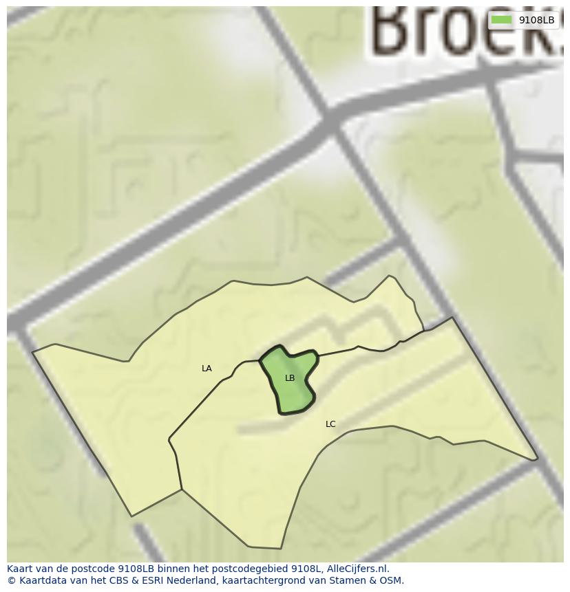 Afbeelding van het postcodegebied 9108 LB op de kaart.