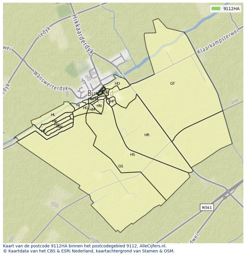Afbeelding van het postcodegebied 9112 HA op de kaart.