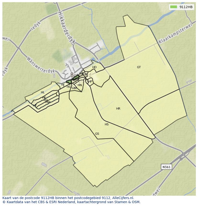 Afbeelding van het postcodegebied 9112 HB op de kaart.