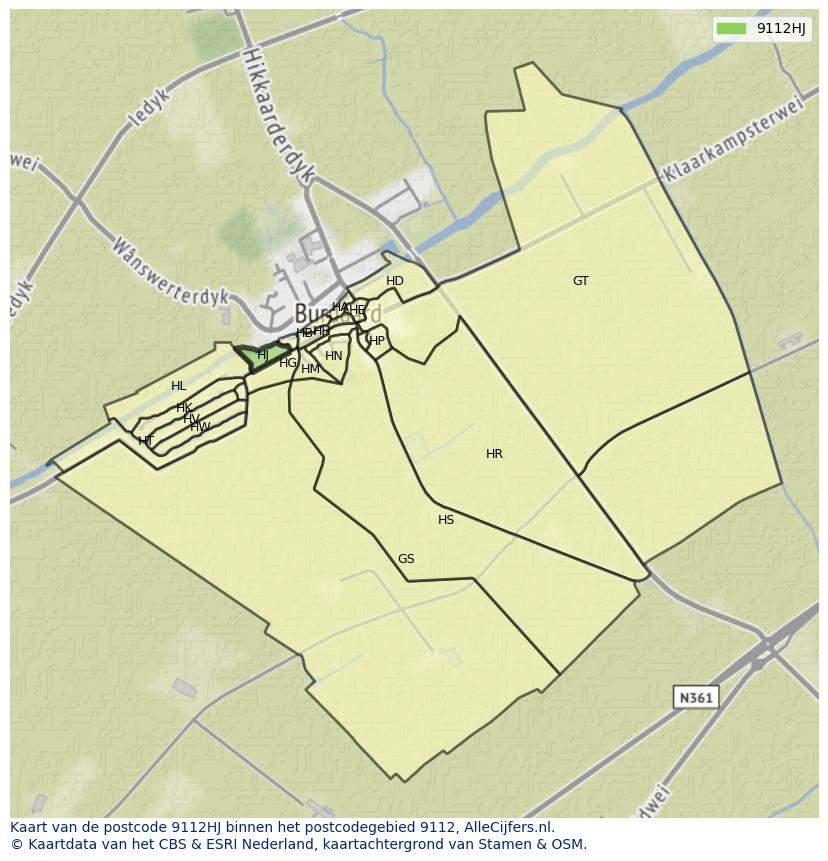 Afbeelding van het postcodegebied 9112 HJ op de kaart.