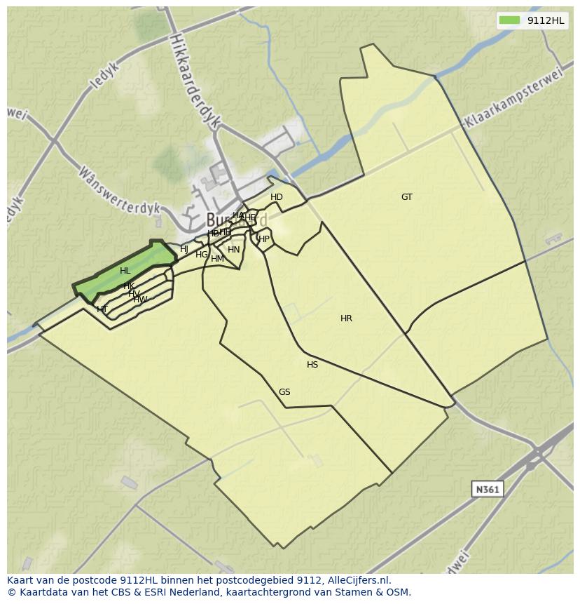 Afbeelding van het postcodegebied 9112 HL op de kaart.