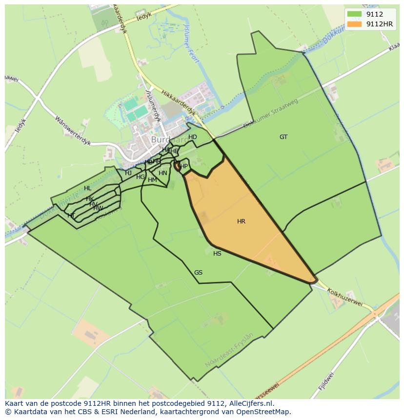 Afbeelding van het postcodegebied 9112 HR op de kaart.