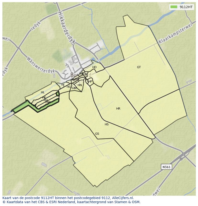 Afbeelding van het postcodegebied 9112 HT op de kaart.