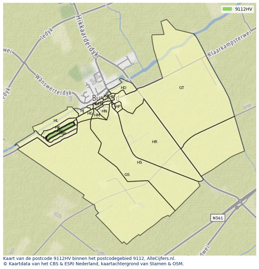 Afbeelding van het postcodegebied 9112 HV op de kaart.