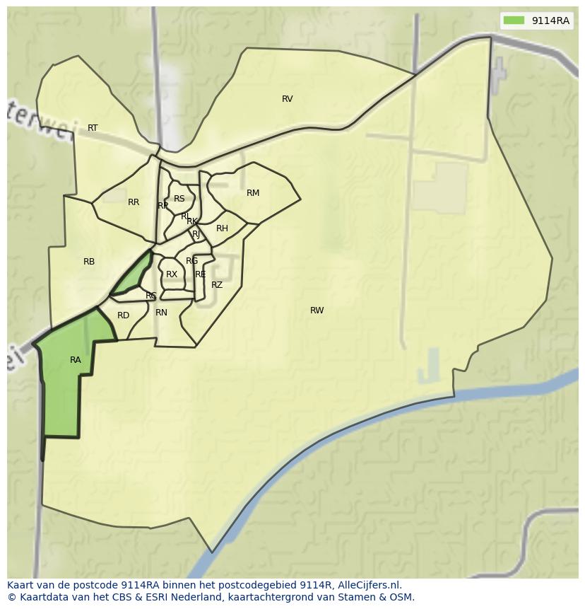 Afbeelding van het postcodegebied 9114 RA op de kaart.